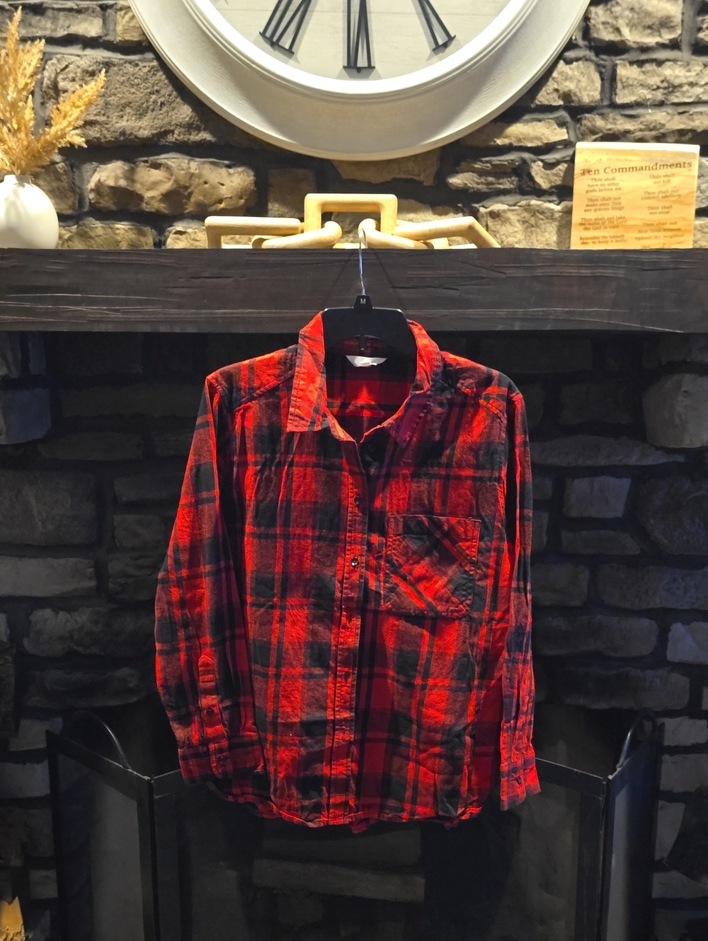 Time and Tru Red and Black Plaid Button-Down Shirt